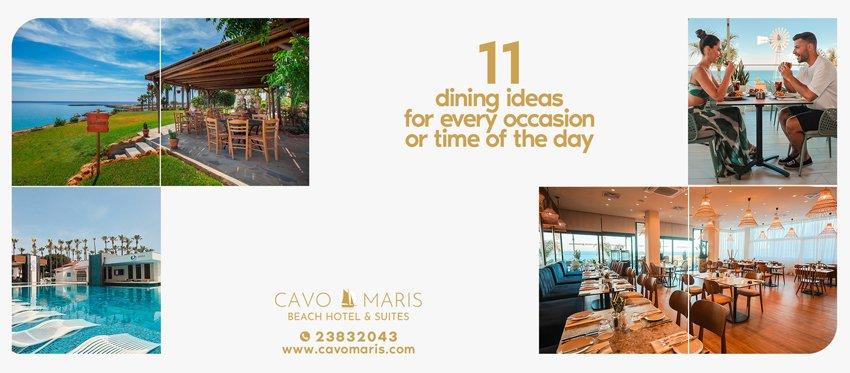 Το Cavo Maris Beach Hotel έχει μια γευστική πρόταση για κάθε προτίμηση, περίσταση και ώρα της ημέρας